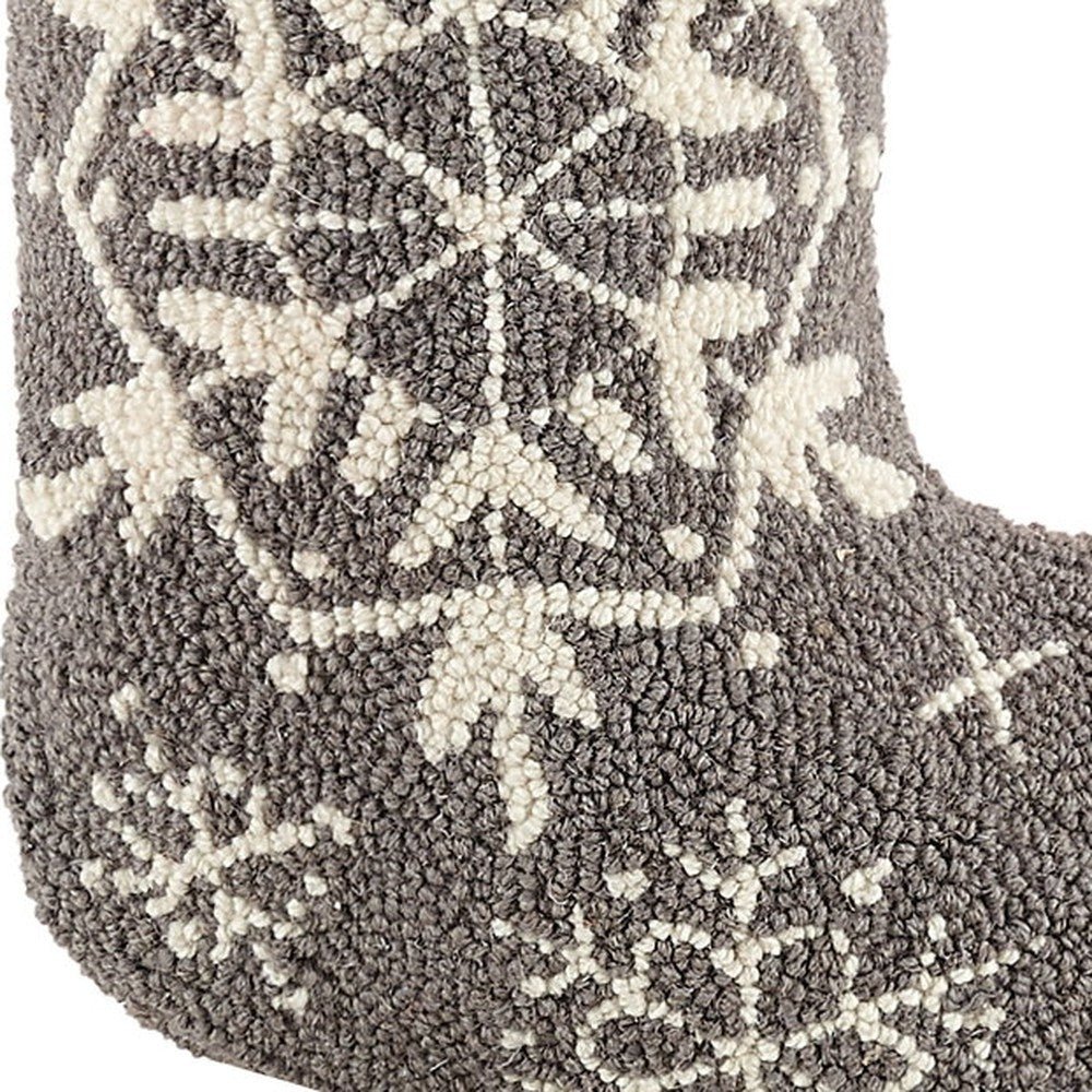 Closeup of Winter Snow Hooked Wool Christmas Stocking showing stitch texture and craftsmanship detail