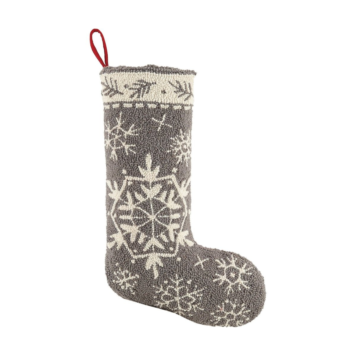 Winter Snow Hooked Wool Christmas Stocking, 12x20 inch, front view