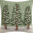 Winter Trees Hooked Wool Christmas Throw Pillow, close-up detail