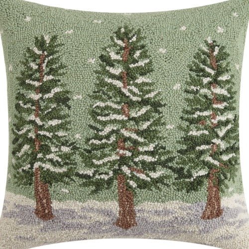 Winter Trees Hooked Wool Christmas Throw Pillow, close-up detail
