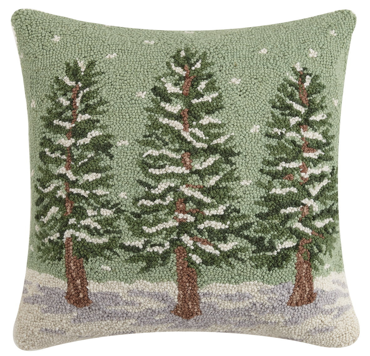 Winter Trees Hooked Wool Christmas Throw Pillow, 18x18 inch, front view