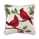 Winterberry Cardinals Wool Needlepoint Christmas Throw Pillow, 14x14 inch, front view