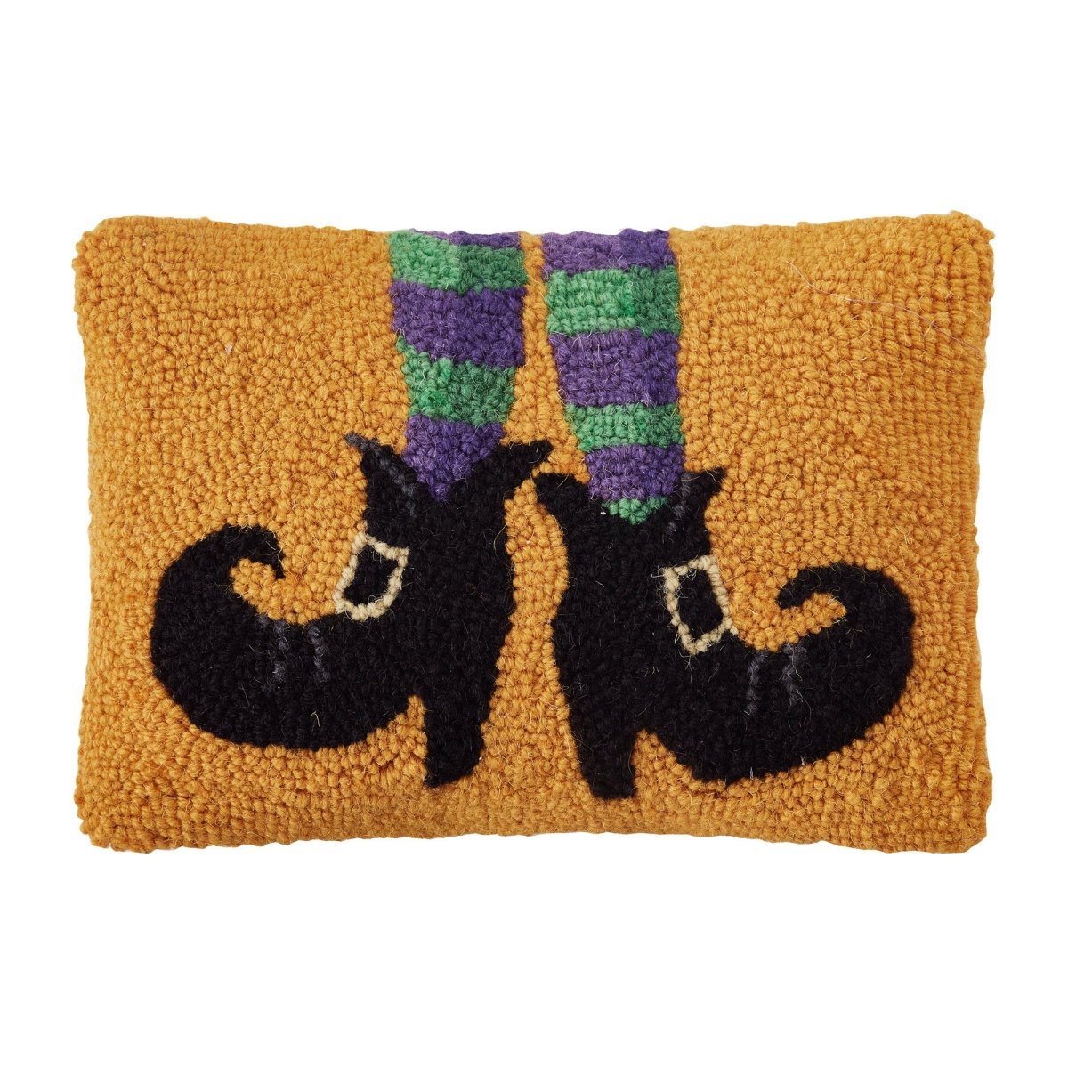 Witch Shoes Hooked Wool Halloween Throw Pillow, 8x12 inch, front view