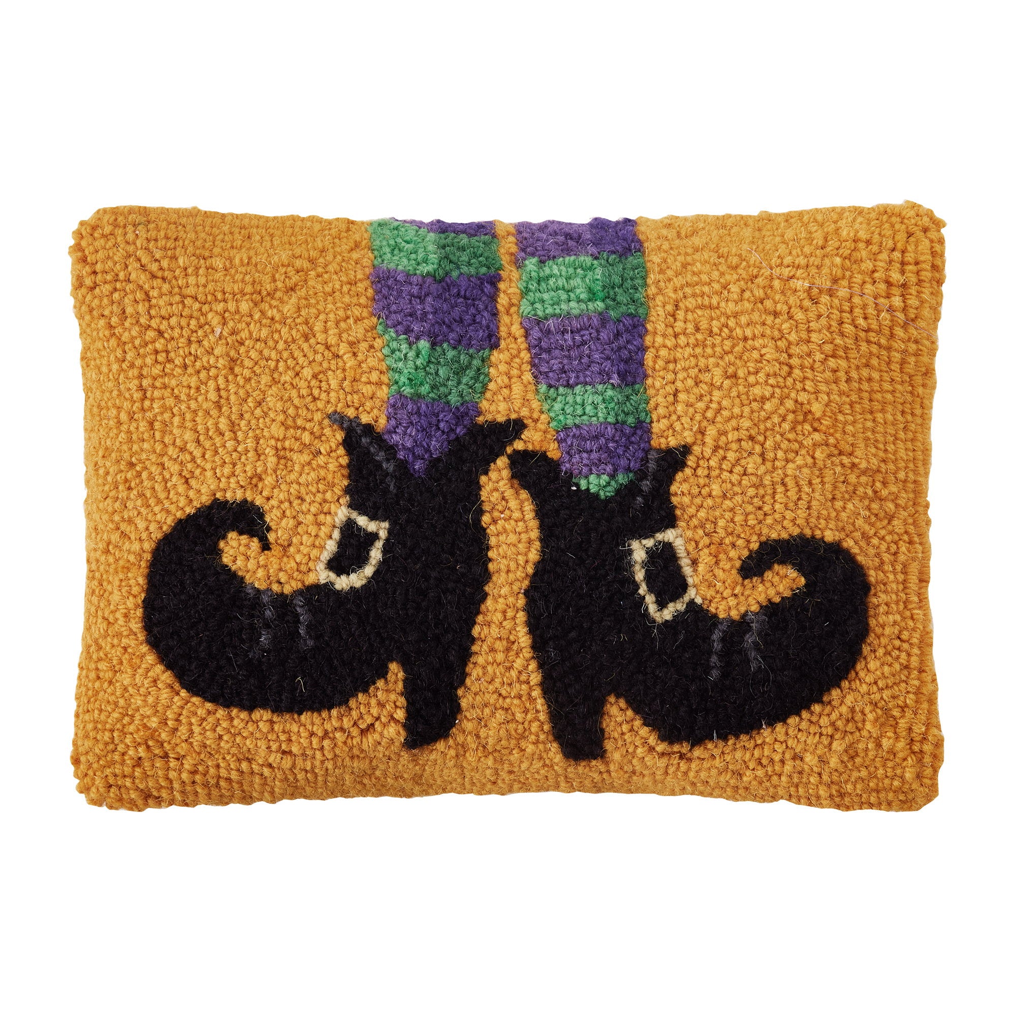 Witch Shoes Hooked Wool Halloween Throw Pillow, 8x12 inch, front view