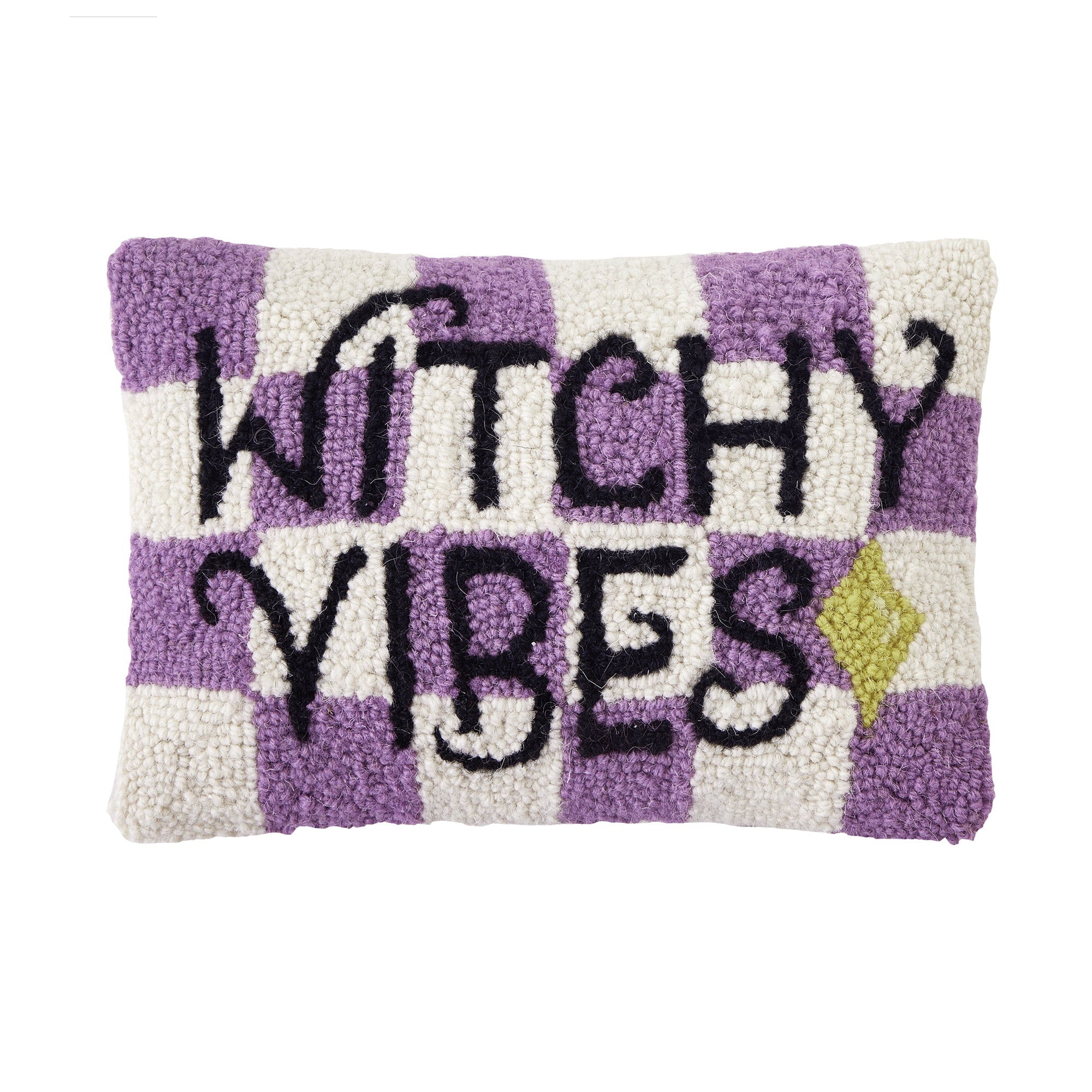 Witchy Vibes Hooked Wool Halloween Throw Pillow, 8x12 inch, front view
