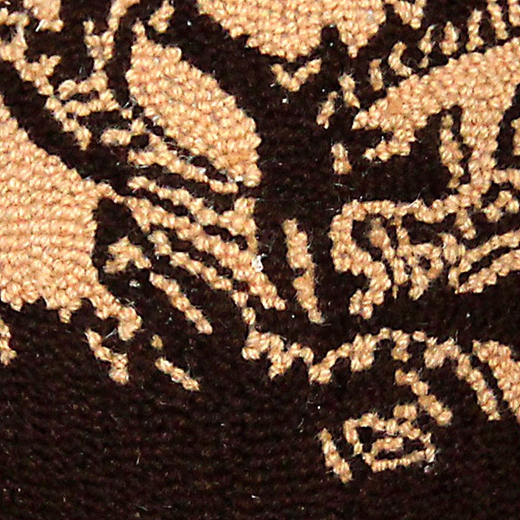 Hand-stitched wool detail of Woodcut Elk Rustic Wildlife Wool Hooked needlepoint pillow showing intricate weave pattern and texture