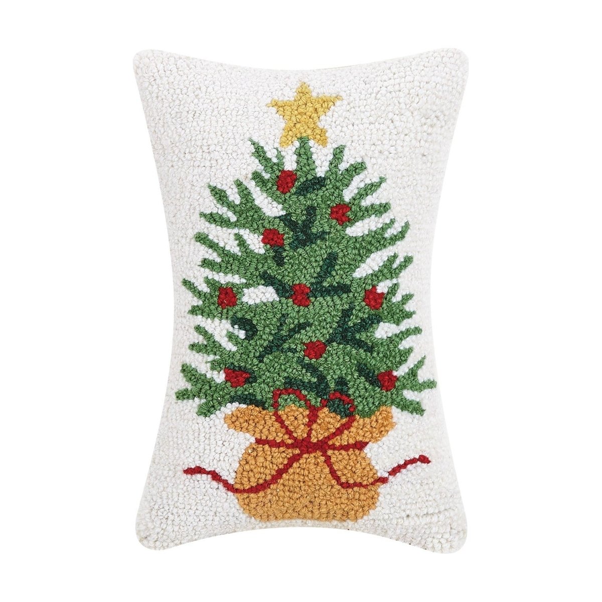 Wrapped Christmas Tree Hooked Wool Throw Pillow, 8x12 inch, front view