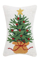 Wrapped Christmas Tree Hooked Wool Throw Pillow, 8x12 inch, front view