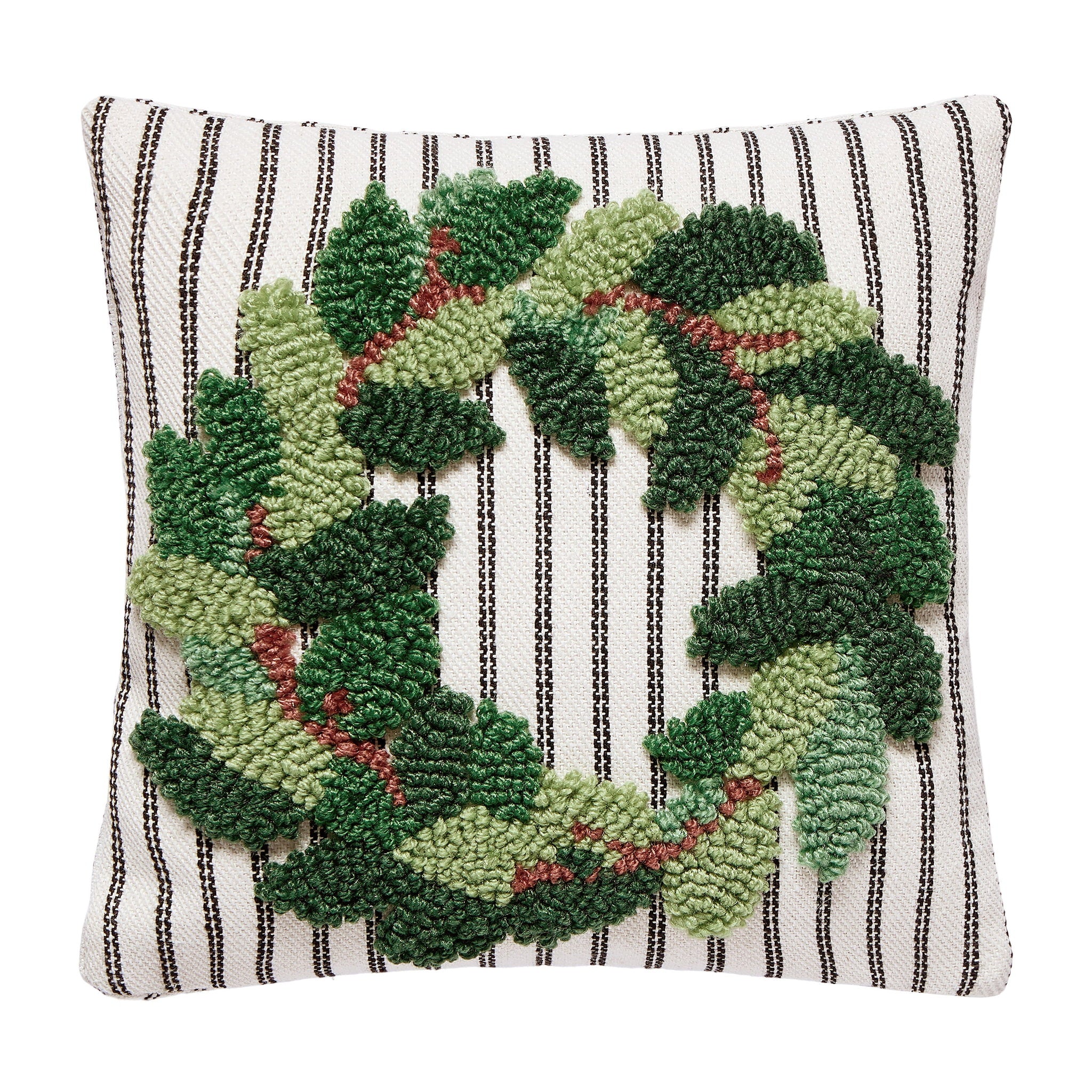 Wreath Tufted Poly Hooked Throw Pillow, 10x10 inch, front view