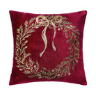 Wreath Velvet Embroidered Christmas Throw Pillow, 16x16 inch, front view