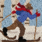 X-Country Skier Hooked Wool Christmas Throw Pillow, close-up detail
