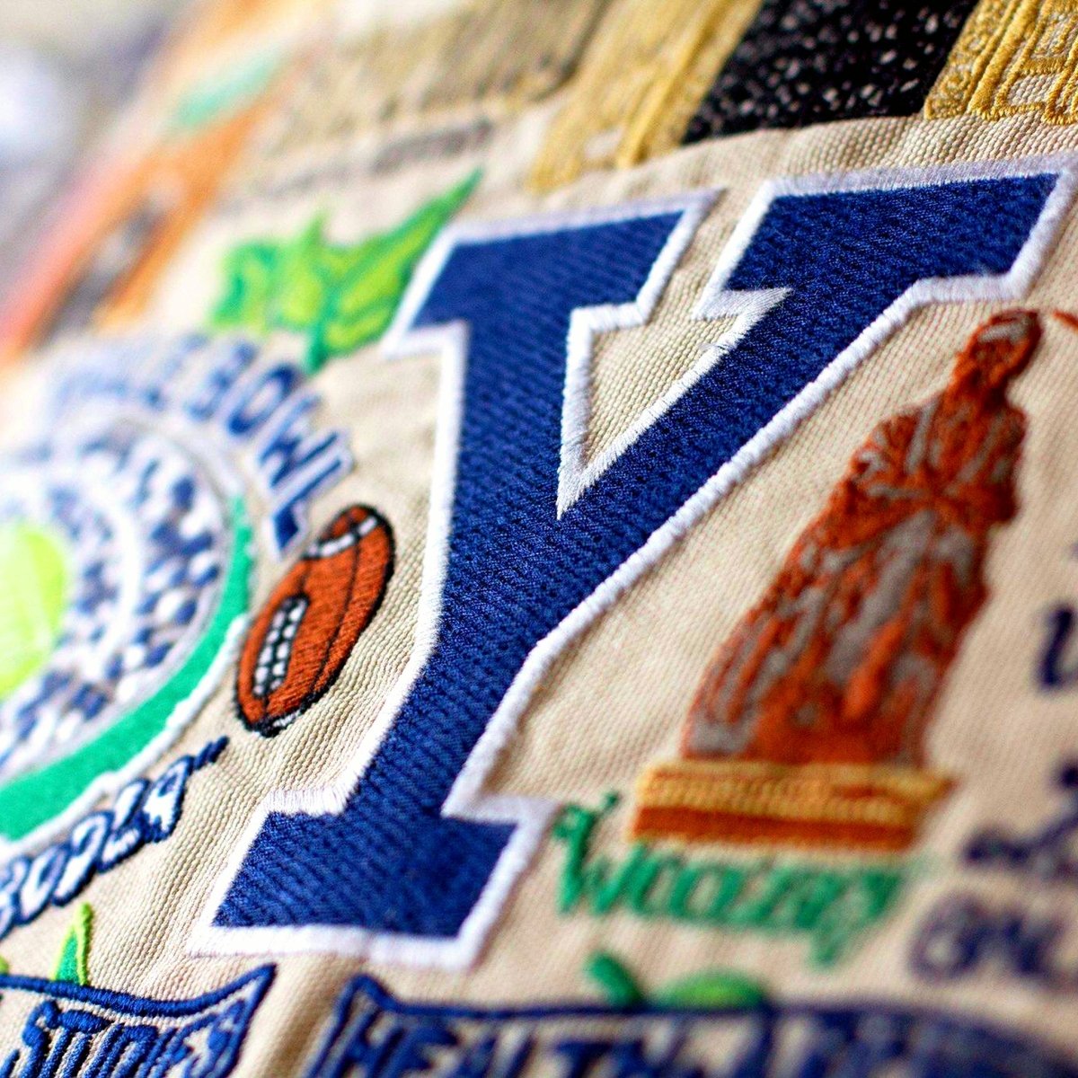 Yale University Bulldogs Embroidered College Pillow - close-up detail of hand-embroidered needlepoint stitching