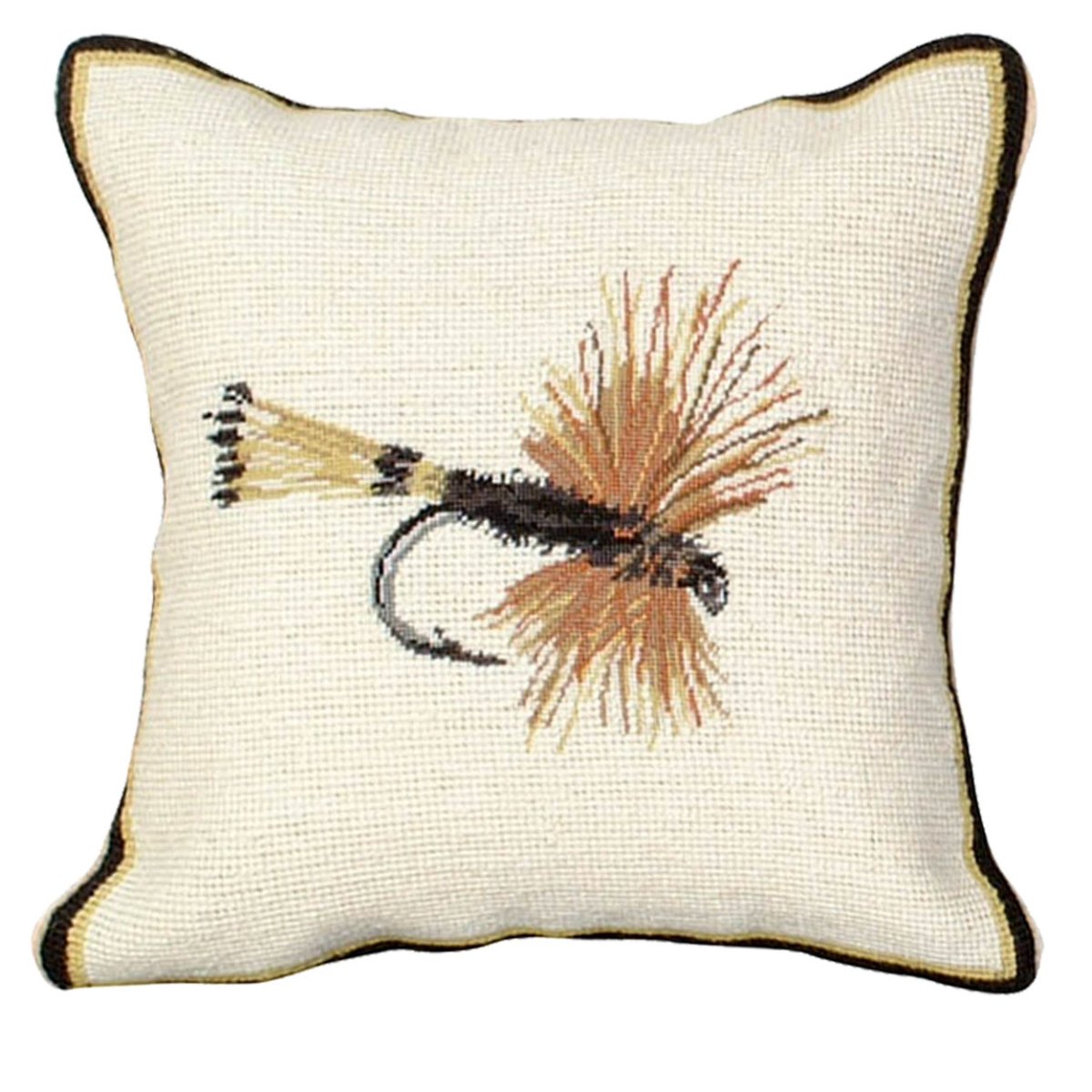 Yellow Tail Classic Fishing needlepoint throw pillow with aquatic fishing design