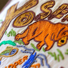 Yosemite Valley View National Park Embroidered Pillow - close-up detail of hand-embroidered needlepoint stitching