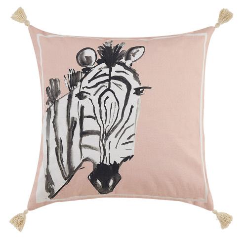Zebra Embroidered Throw Pillow, 18x18 inch, front view