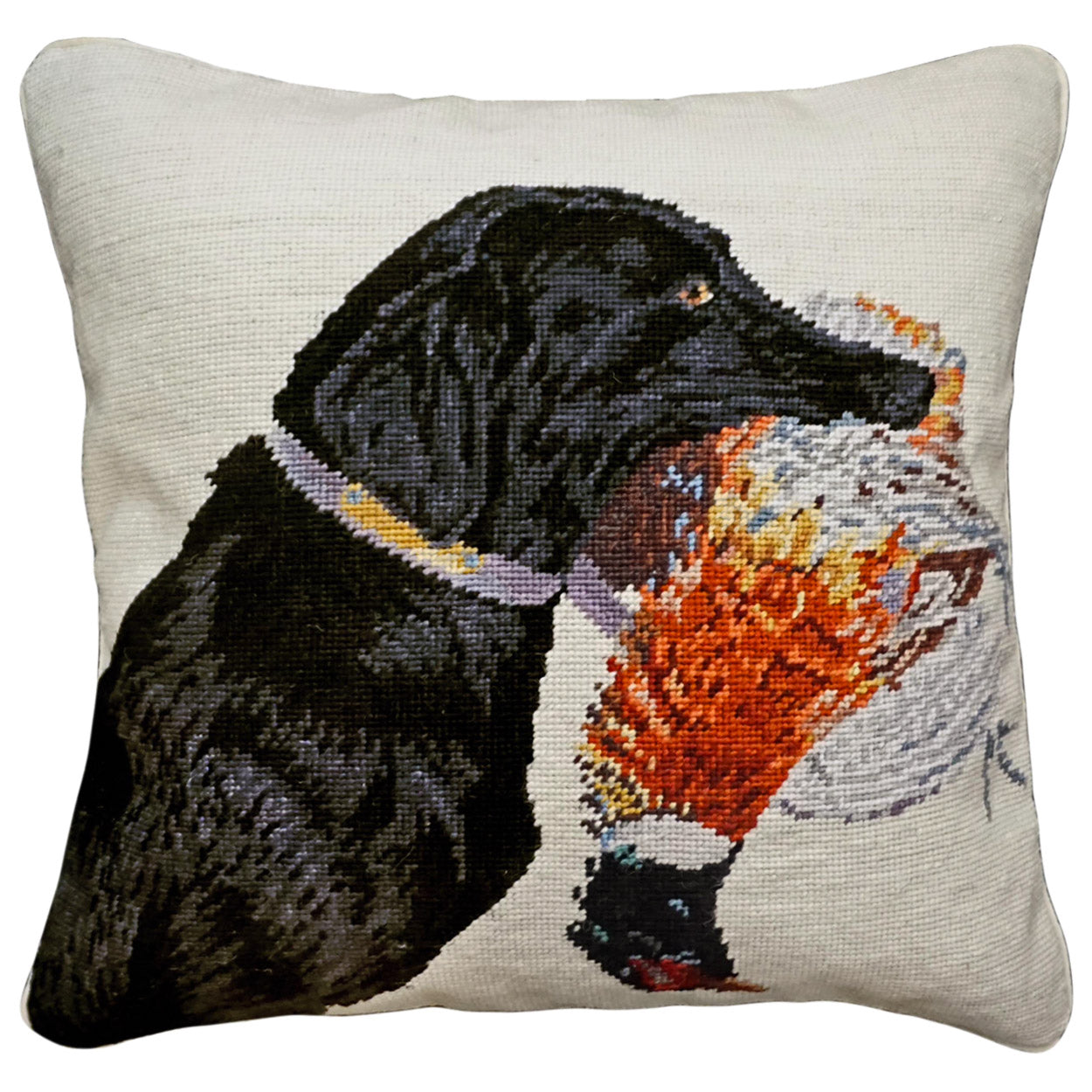 Black Lab Pheasant Hunters Rustic Lodge Throw Pillow, Size: 18x18