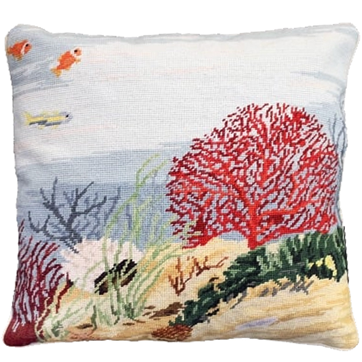Coral Reef Ocean Nautical Decorative Needlepoint Throw Pillow, Size: 18x18