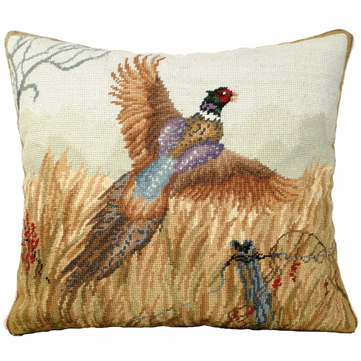 Flying Pheasant Bird Wildlife Decorative Throw Pillow, Size: 18x18