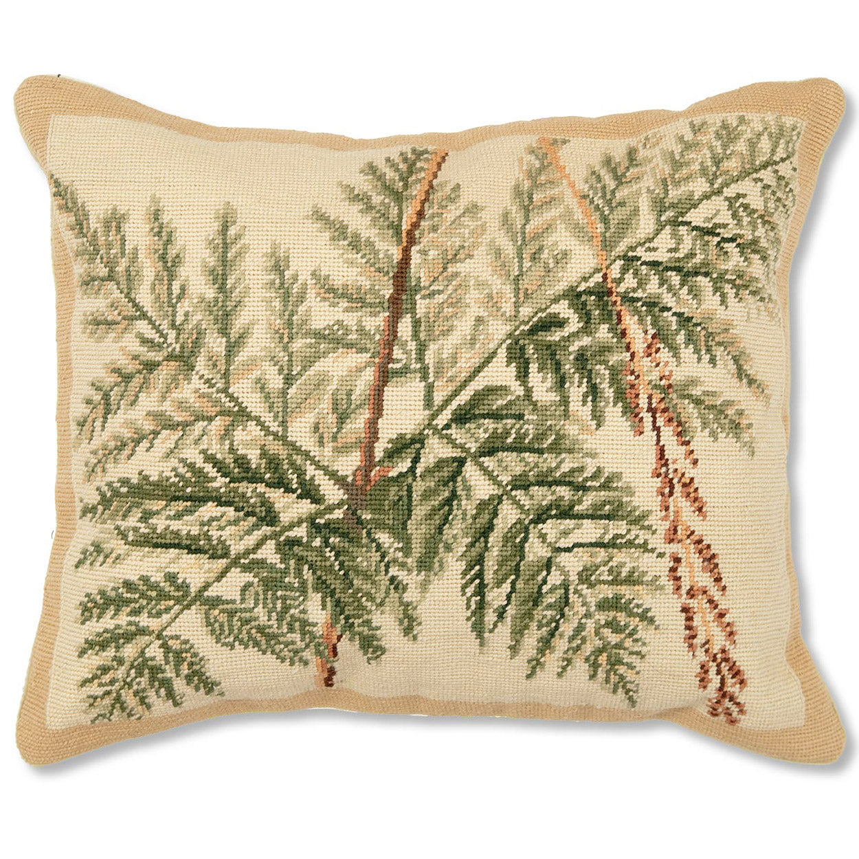 Green Fern Boho Artisan Botanical Needlepoint Pillow, Size: 16x20