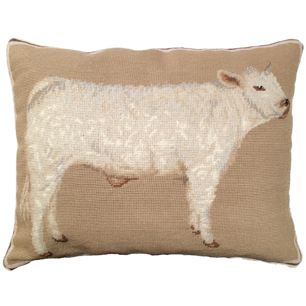 Large Charolais Cow Ranch Farm Decorative Needlepoint Throw Pillow, Size: 16x20