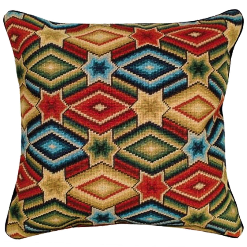 Red Green Yellow Star Diamond Pattern Decorative Throw Pillow, Size: 18x18