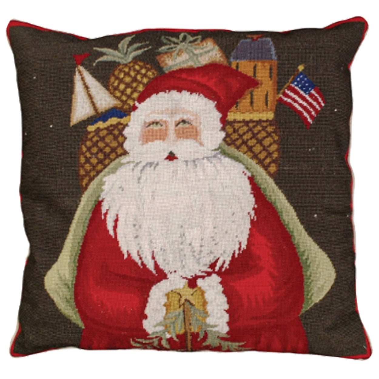 Santa with Gifts Decorative Needlepoint Throw Pillow, Size: 18x18